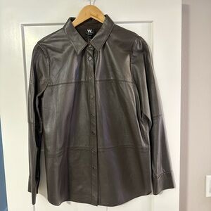 Leather Button-Up Shirt - Brown